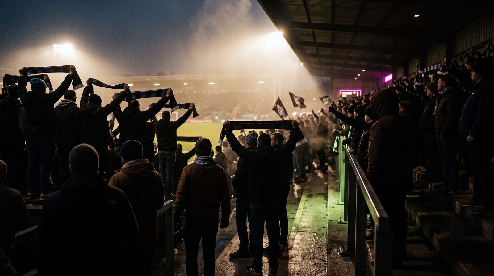 Sport — floodlit matchday terrace